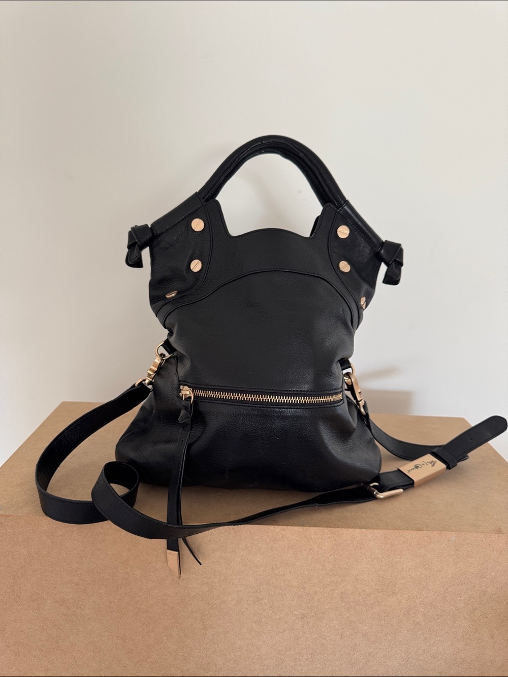 Foley And Corinna Black Leather Women's Hobo Bag with Gold Hardware